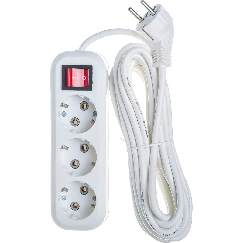 Удлинитель smartbuy SBE-16-3-05-ZS, 16A, 3*1.0мм, 5.0 м, белый