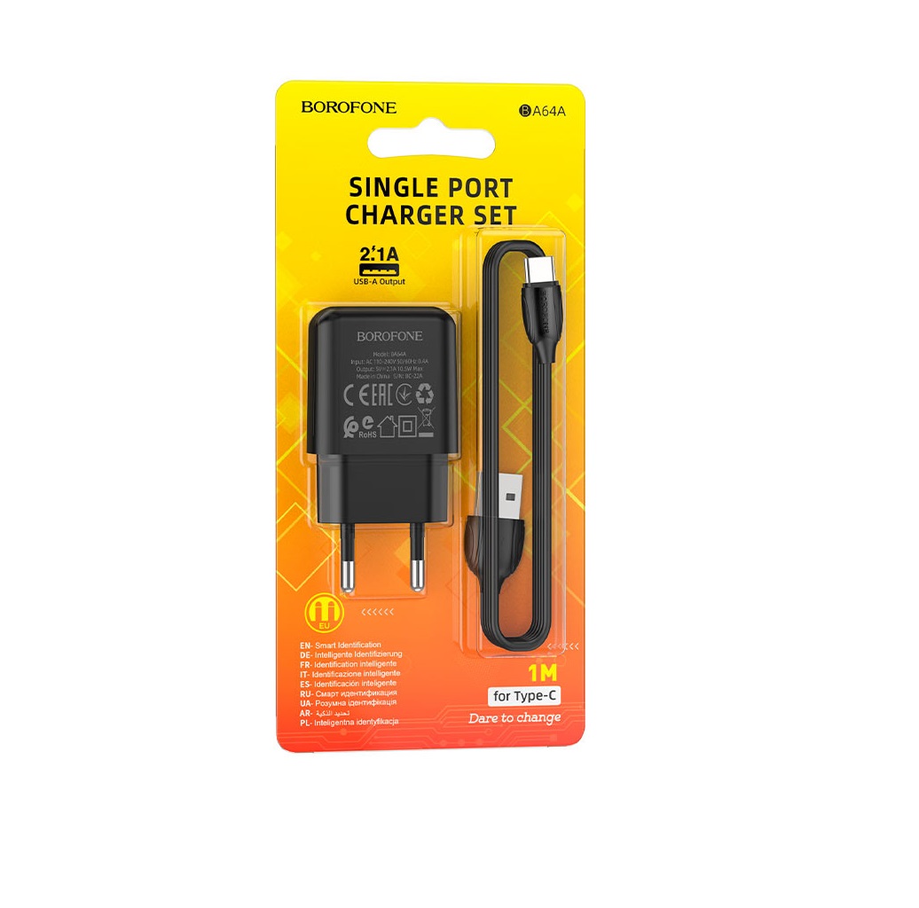 СЗУ 2в1 BOROFONE BA64A, micro USB, 2.1А, 1 USB, 5V, 1.0 м, черный
