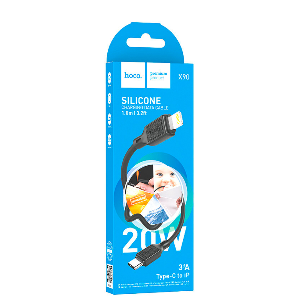 USB-кабель hoco X90, Apple-8pin/Type-C, ткань, 1.0 м, круглый, черный