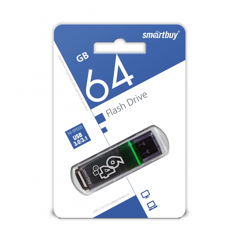 USB флэш-накопитель smartbuy 64Gb Glossy SB64GBGS-DG, USB 3.0, пластик, черный