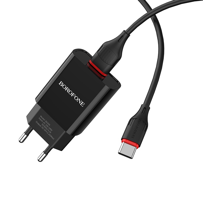 СЗУ 2в1 BOROFONE BA20A, Type-C, 2.1А, 1 USB, 5V, 1.0 м, черное