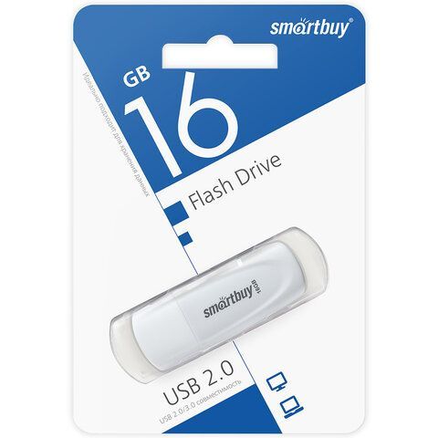 USB флэш-накопитель smartbuy 16Gb Scout, USB 2.0, пластик, белый