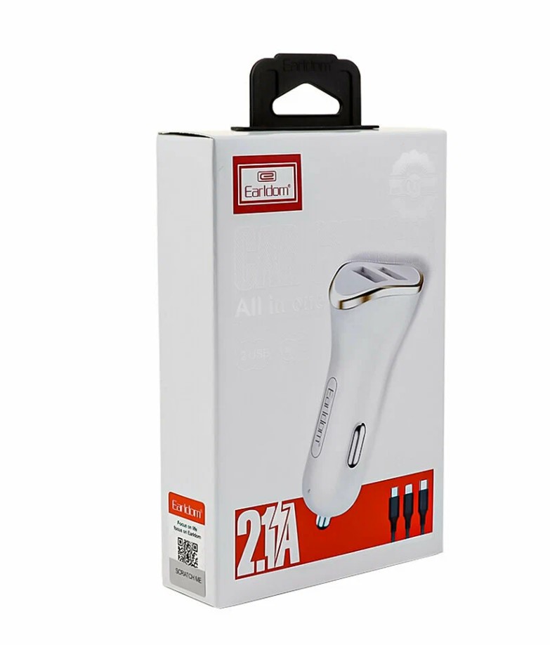 АЗУ 3в1 Earldom ES-120, Apple 8 pin/Type-C/micro, 2.1А, 2 USB, 5V, 1.0 м, белое