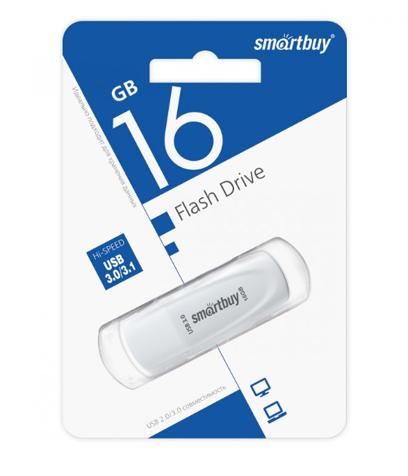USB флэш-накопитель smartbuy 16Gb Scout, USB 3.0, пластик, белый
