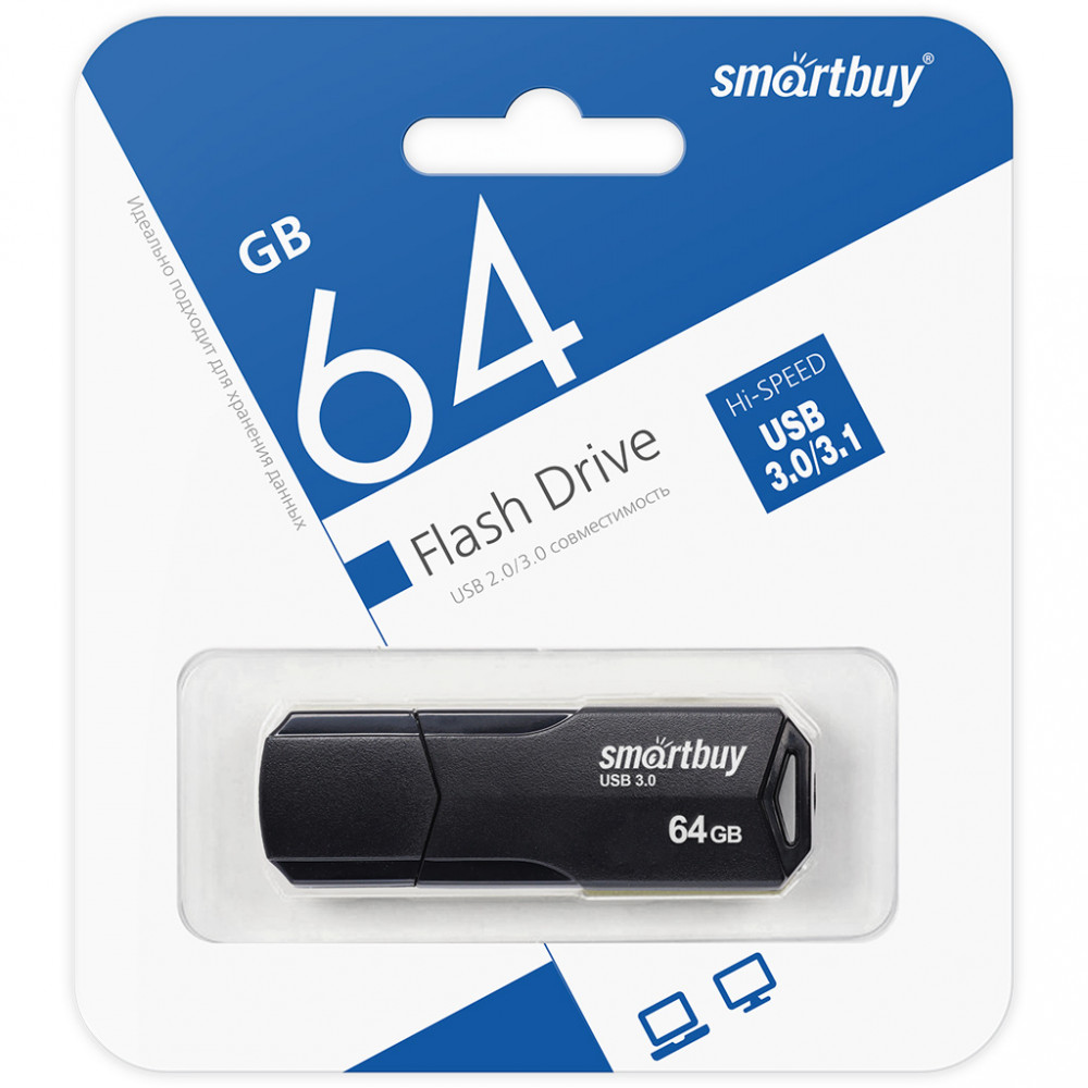 USB флэш-накопитель smartbuy 64Gb Clue, USB 3.0, пластик, черный