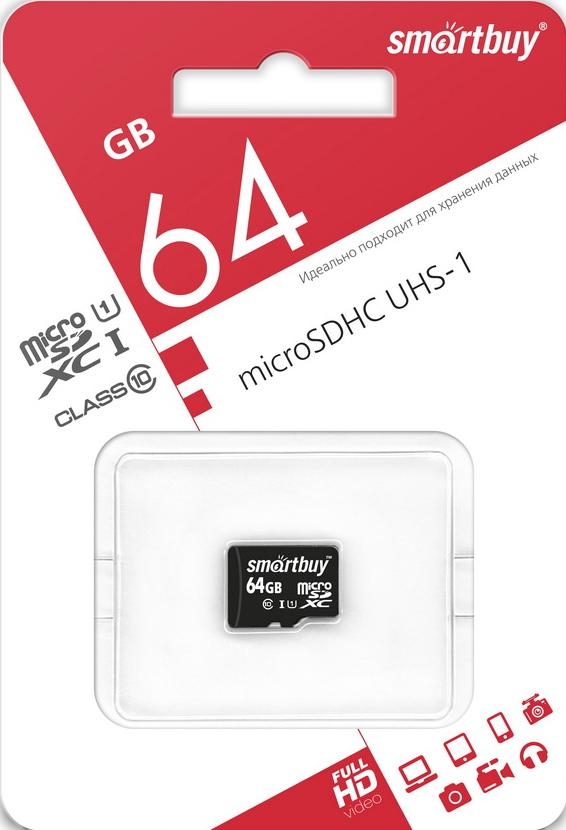 Карта памяти smartbuy micro SDXC 64Gb UHS-I, class 10, без адаптера