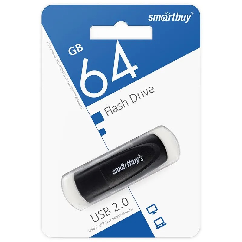 USB флэш-накопитель smartbuy 64Gb Scout, USB 2.0, пластик, черный