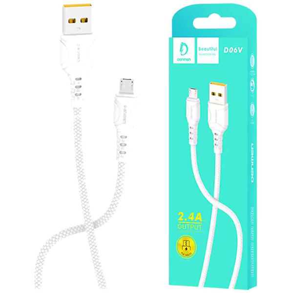 USB-кабель Denmen D06V, micro USB, пластик, 1.0 м, круглый, белый