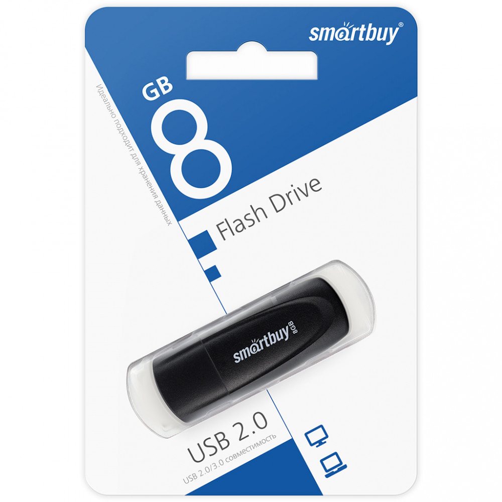 USB флэш-накопитель smartbuy 8Gb Scout, USB 2.0, пластик, черный