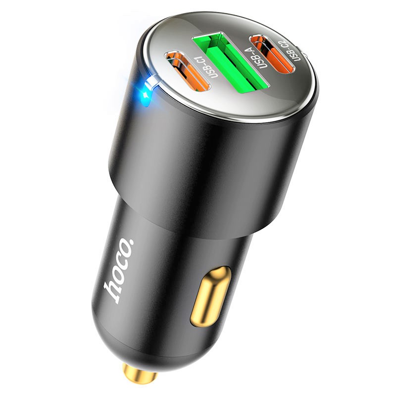 АП авто hoco NZ6, 3.0A, 1 USB/2 Type-C, 18W,  пластик, черный