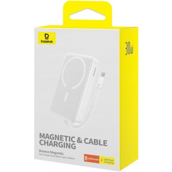 Powerbank Baseus Magnetic Mini  Wireless P1002210B223, 10000 мАч, 1Type-C, 30W, БЗУ, пластик, белый