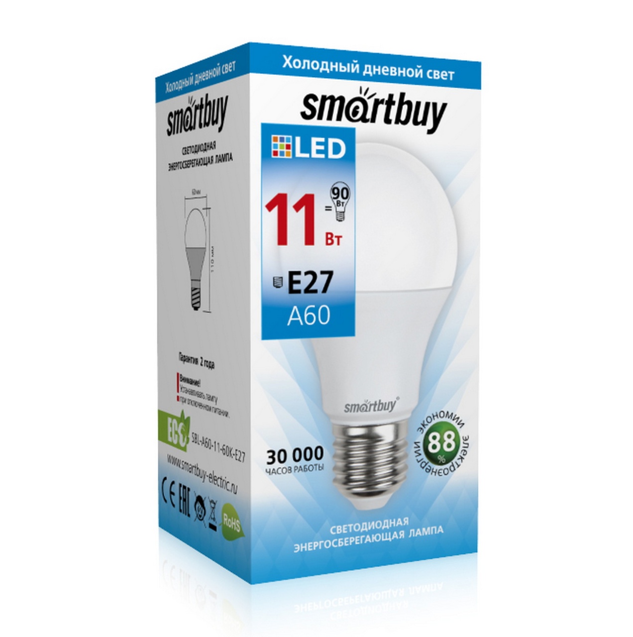 Светодиодная лампа smartbuy A60F-11W/6000/E27