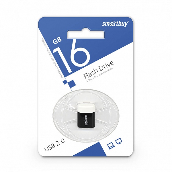 USB флэш-накопитель smartbuy 16Gb Lara SB16GBLARA-K, USB 2.0, пластик, черный