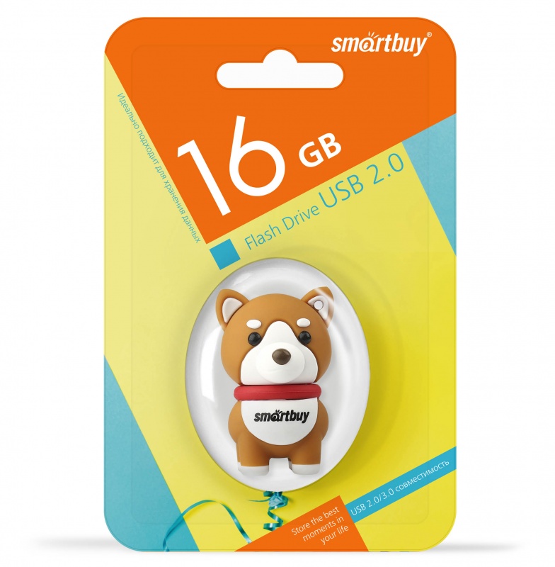 USB флэш-накопитель smartbuy 16Gb Wild Series "Собачка Акита", USB 2.0, пластик, коричневый