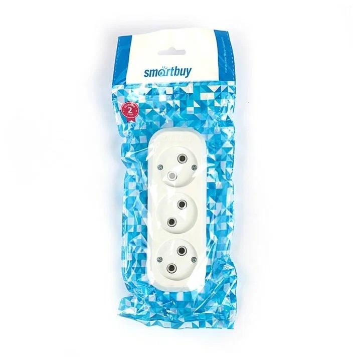 Колодка Smartbuy SBE-10-3-00-N, 3гнезда, 10A, 2.2кВт, без заземления, белая