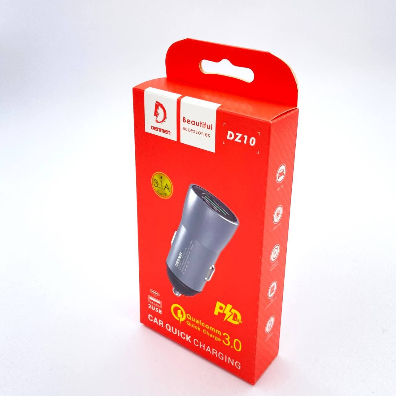 АП авто Denmen DZ10, 3.1А, 3.1А, 1 USB/1 Type-C, PD 18W, пластик, золотистый