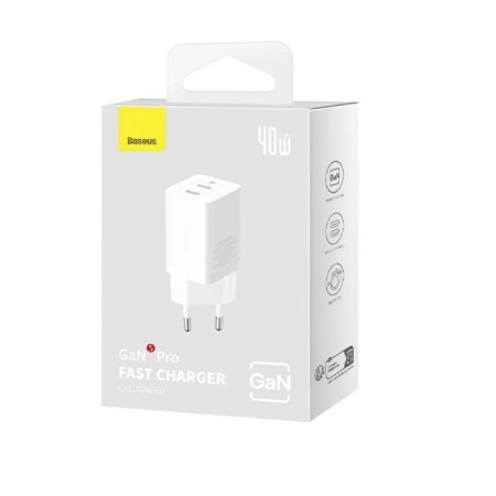 АП сетевой Baseus CCGP180102, 3.0А, 2Type-C, 40W, 5V, пластик, белый