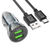 АЗУ 2в1 hoco Z47, Type-C, 2.22А, 2 USB, 5V, 1.0 м, черное