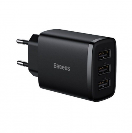 АП сетевой Baseus CCXJ020101, 17W, 3.0А, 3USB ,5V/9V/12V, пластик, черный