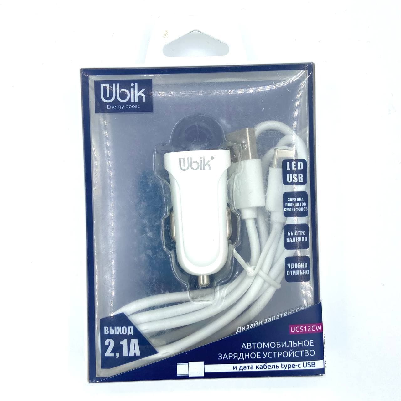 АЗУ Ubik UCS12CW, Type-C, 2.4А, 1 USB, 5V, 1.0 м, белый