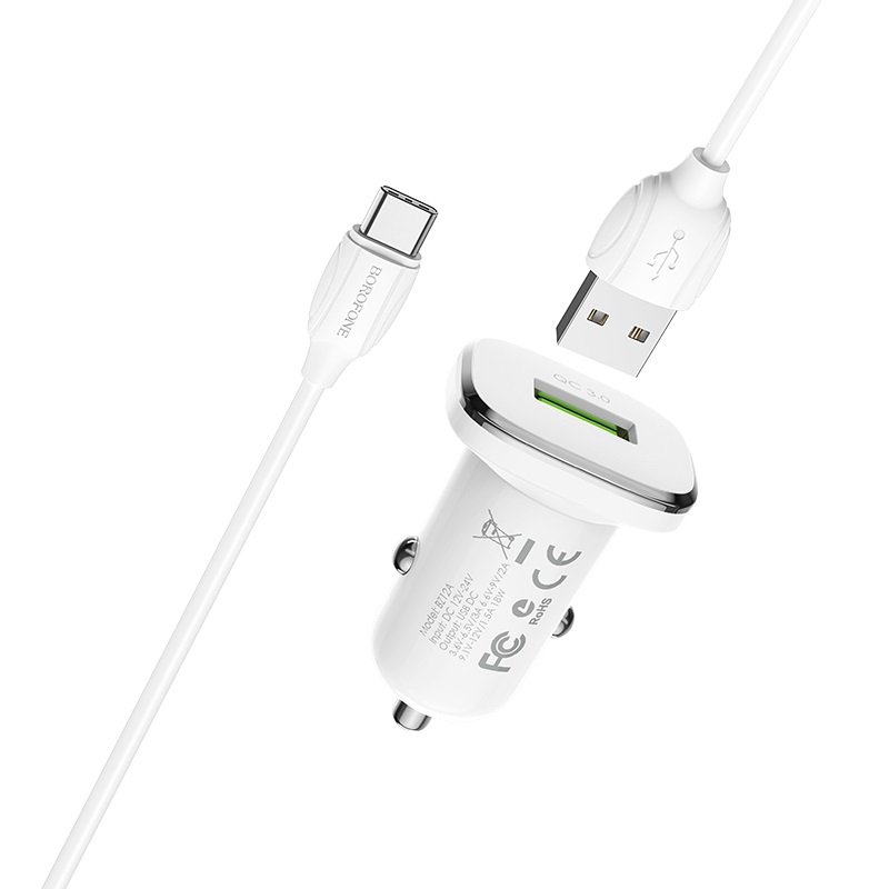 АЗУ 2в1 BOROFONE BZ12A, micro USB, 3.0A, 1 USB, 5V/9V/12V, 1.0 м, белый