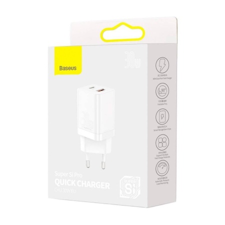 АП сетевой Baseus CCSUPP-E02 30W, 3.0А, 1 USB/1 Type-C,  пластик, белый