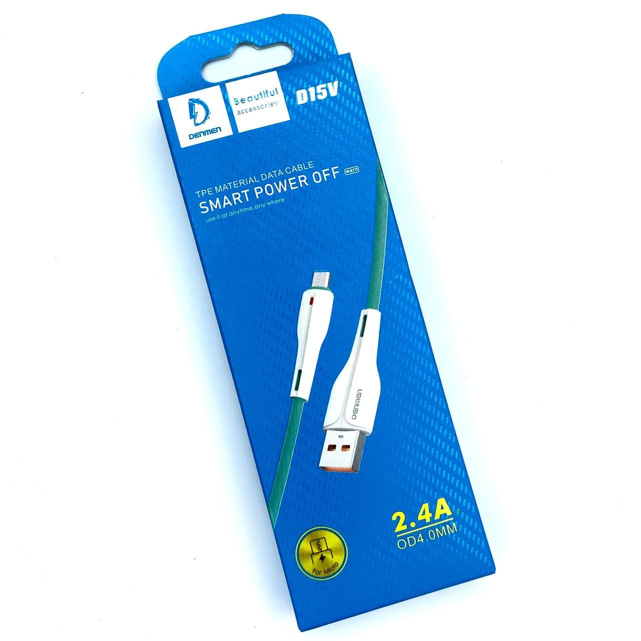 USB-кабель Denmen D15V, micro USB, силикон, 1.0 м, круглый, бирюзовый