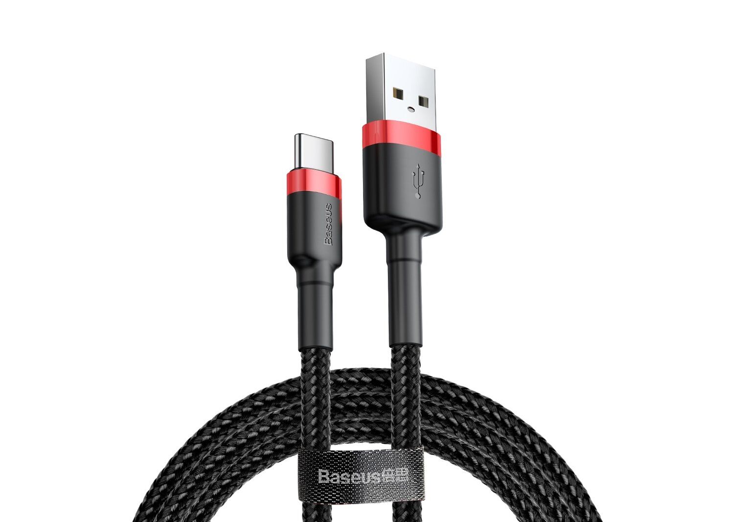 USB-кабель Baseus CATKLF-A91, Type-C, ткань, 0.5 м, круглый, мет. разъем, черно-красный
