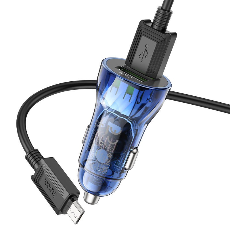 АЗУ 2в1 hoco Z47, micro USB, 2.22А, 2 USB, 5V, 1.0 м, синее