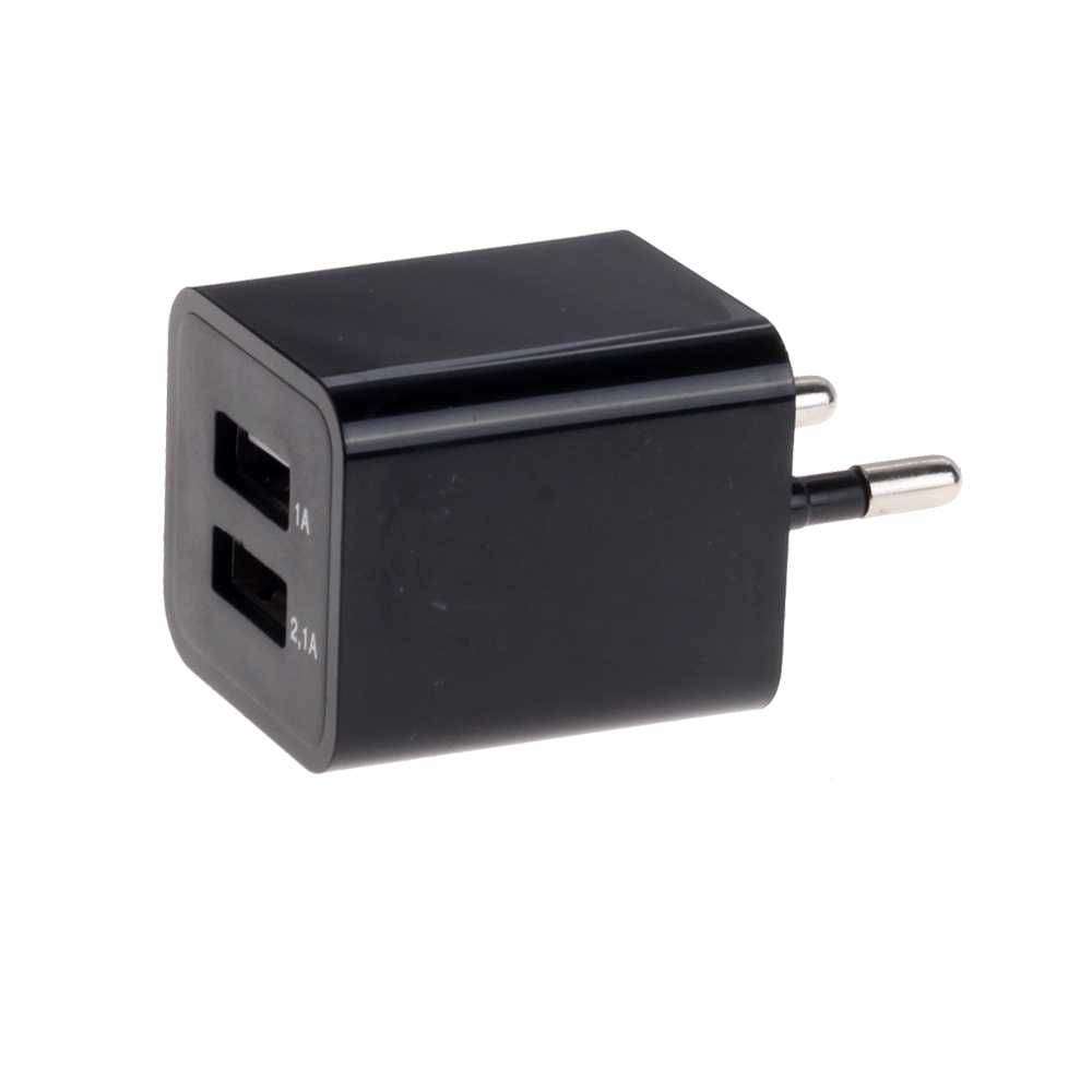 АП сетевой кубик, 2.0A, 2 USB, пластик, черный