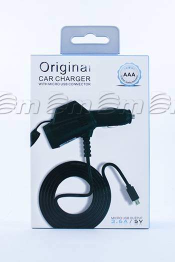 АЗУ, micro USB, 3.6А, 2 USB, 5V, 1.5 м, доп. гнездо прикуривателя, черный