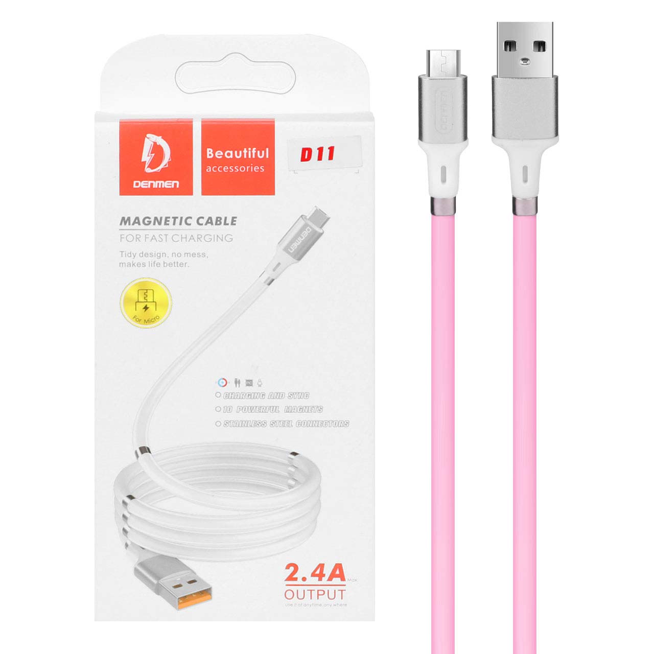 USB-кабель Denmen D11V, micro USB, силикон, 1.0 м, круглый, розовый