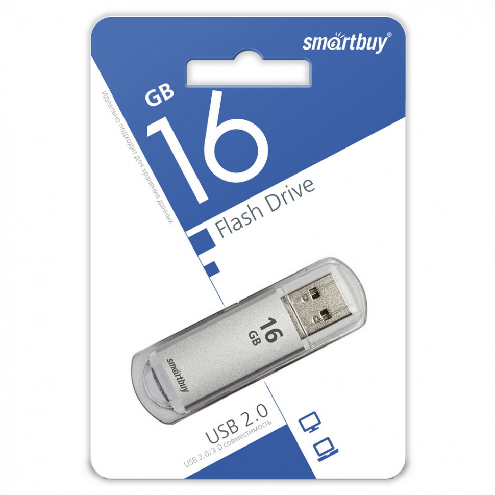 USB флэш-накопитель smartbuy 16Gb V-Cut SB16GBVC-S, USB 2.0, пластик, серебристый