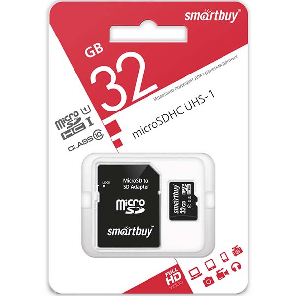 Карта памяти smartbuy micro SDHC 32Gb UHS-I, class 10, с адаптером