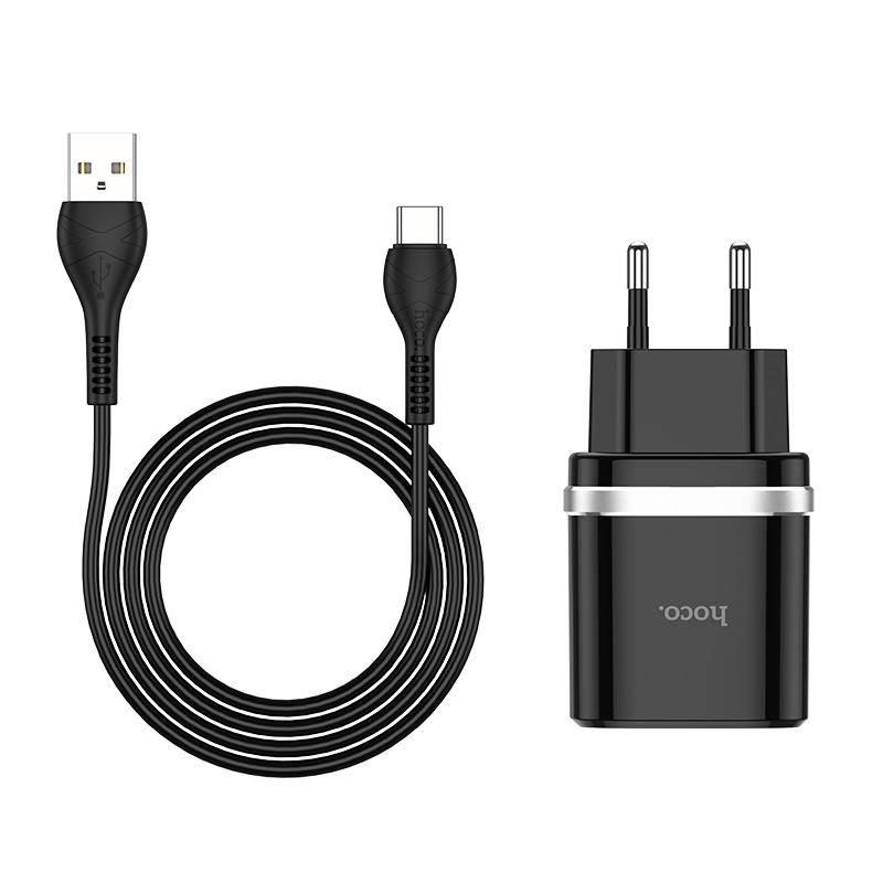 СЗУ 2в1 hoco C12Q, Type-C, 3.0A, 1 USB, 5V/9V/12V, 1.0 м, черный