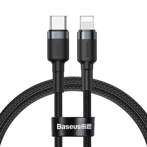 USB-кабель Baseus CATLKLF-G1, Type-C - Apple 8 pin, 20W, ткань, 1.0 м, круглый, мет. разъем, черный