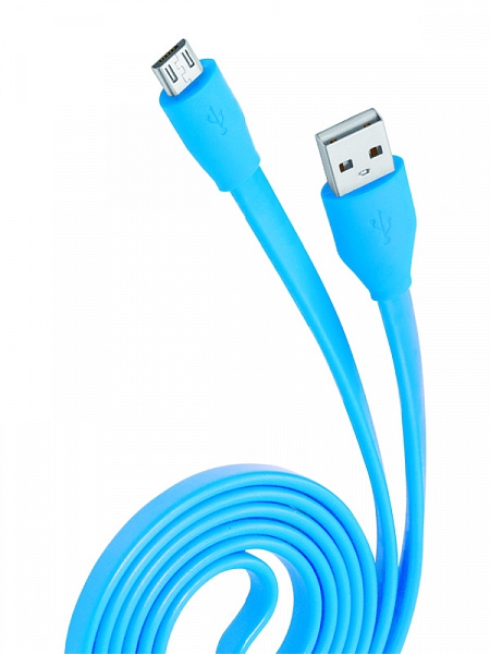 USB-кабель OLMIO, micro USB, силикон, 1.0 м, плоский, голубой