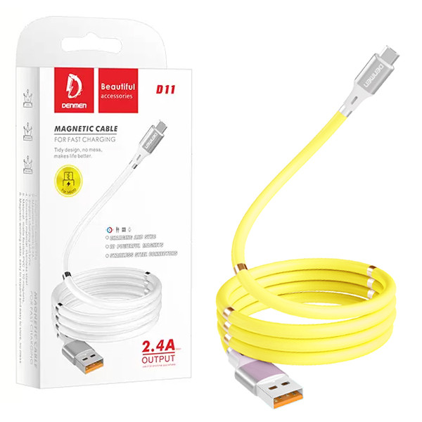 USB-кабель Denmen D11L, Apple 8 pin, силикон, 1.0 м, круглый, желтый