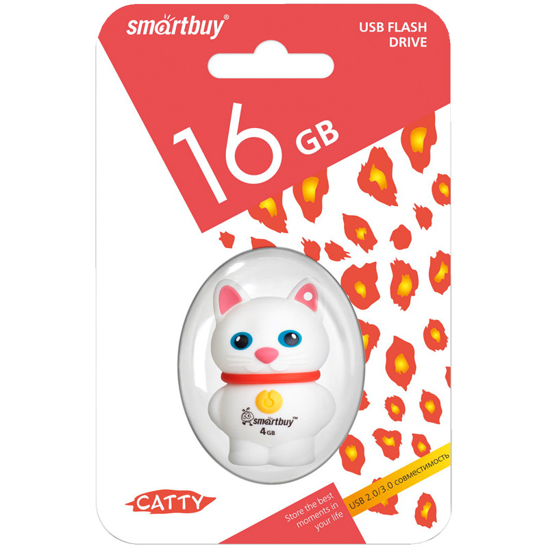 USB флэш-накопитель smartbuy 16Gb Wild Series "Котенок", USB 2.0, пластик, белый