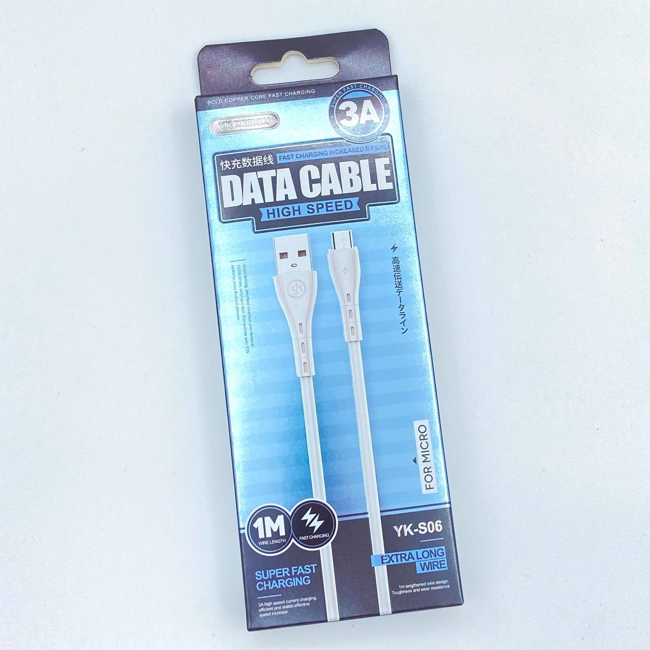USB-кабель YK DESIGN YK-S06, micro USB, пластик, 1.0 м, круглый, белый