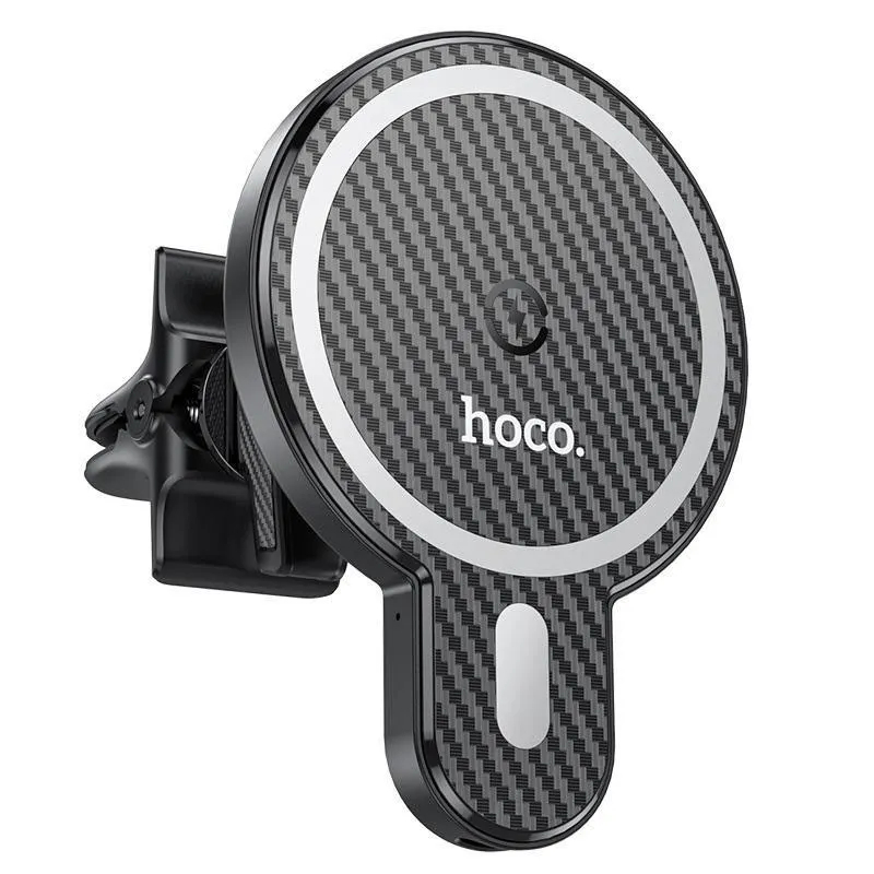 Авто-держатель hoco CA85, на стекло/панель/в дефлектор, зажим, С БЗУ, пластик, черный