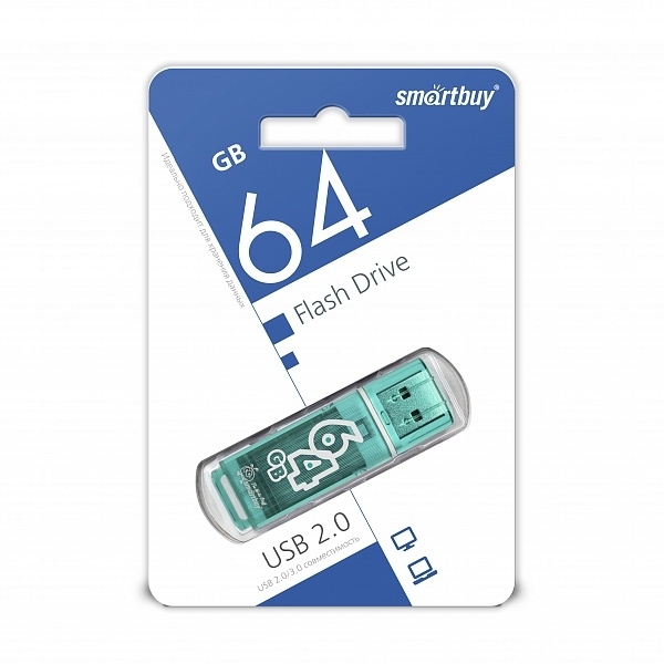 USB флэш-накопитель smartbuy 64Gb Glossy SB64GBGS-G, USB 2.0, пластик, зеленый