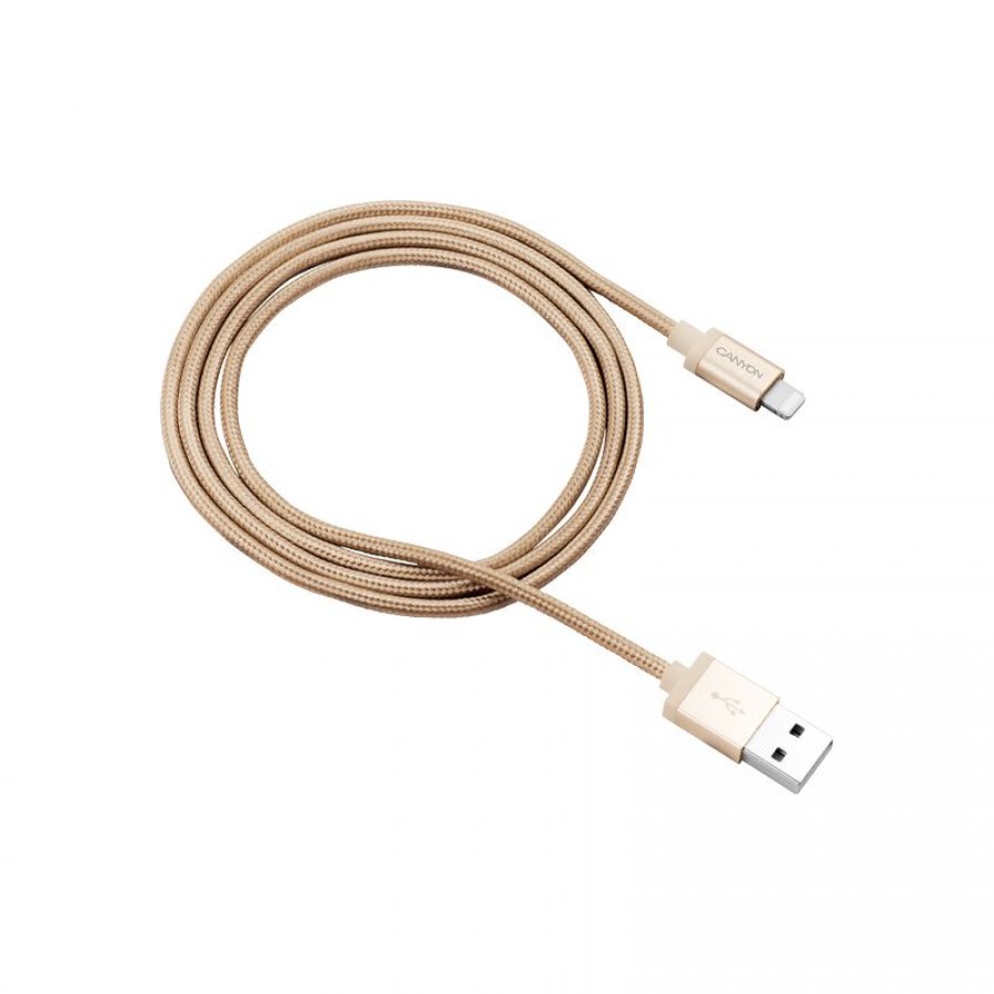 USB-кабель Denmen D02L, Apple 8 pin, нейлон, 1.0 м, круглый, золотистый