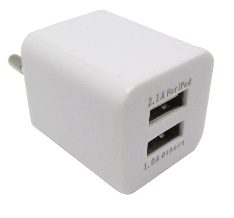 АП сетевой кубик, 2.0A, 2 USB, пластик, белый
