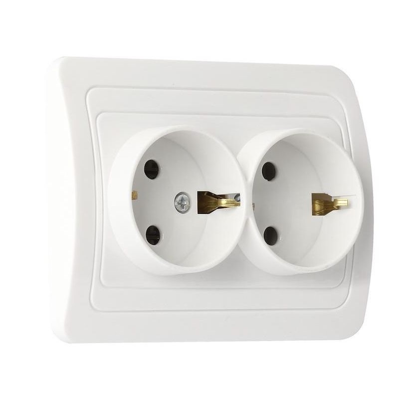 Розетка Smartbuy SBE-02w-16-S2-Z-c, 2 гнезда, 16А, керамика,  с заземлением, белая