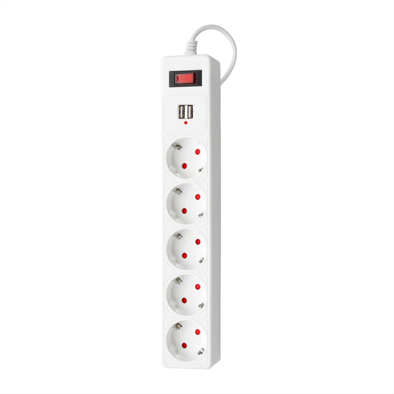 Сетевой фильтр smartbuy SBSP-18U-W, 5 розеток, 2 USB, 1.8 м, белый
