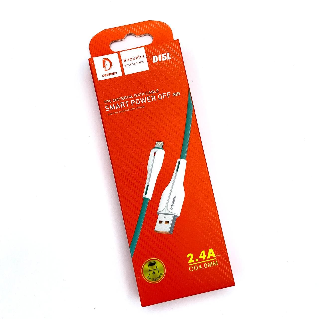 USB-кабель Denmen D15L, Apple 8 pin, силикон, 1.0 м, круглый, бирюзовый