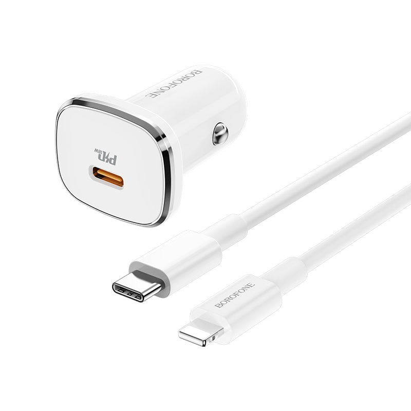 АЗУ 2в1 BOROFONE BZ12B, Apple 8 pin, 3.0A, 1 Type-C, 5V/9V/12V, 1.0 м, белый