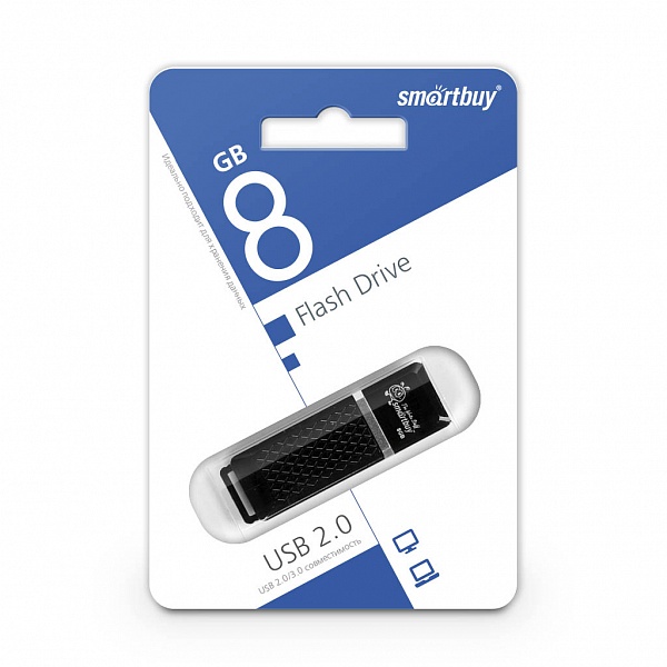 USB флэш-накопитель smartbuy 8Gb Quartz SB8GBQZ-K, USB 2.0, пластик, черный