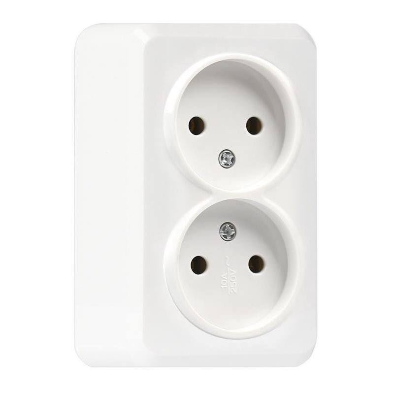 Розетка Smartbuy SBE-03w-10-S2-N, 2 гнезда, 10A, без заземления, белая